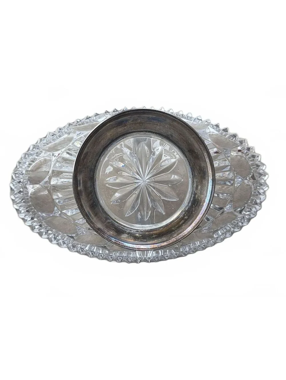 William Adams Towle Crystal Divided Relish Dish Silverplate